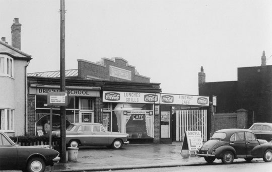 Businesses between number 33 and the bus garage, 17 Jan 1968 (Birmingham Libraries)