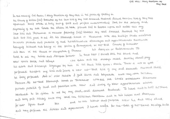 Will of Mary Harrison, 1719, page 1