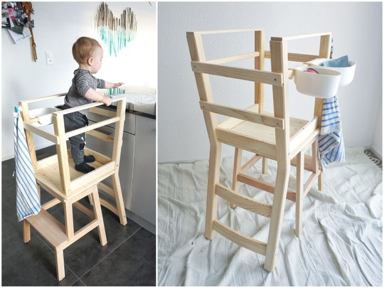 Als ich auch ein Learning Tower aus den zwei bekannten Teile von Ikea bauen wollte... gab's plötzlich eins der zwei Hocker nicht mehr. Mamifromtheblog hat aber ein neuer DIY gepostet. Baut uns jemand ein solcher Turm? Bittebitte? :)