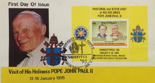 First Day Cover (FDC), Philippines, 1995, 5, Pope John Paul II on Stamps; Topical Stamp Collecting