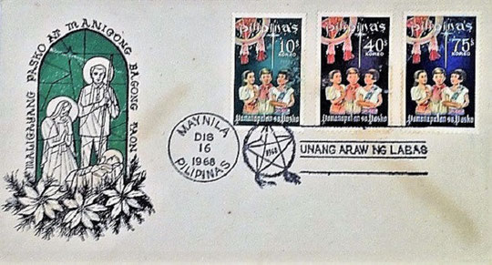 First Day Cover (FDC),  Philippines, 1968, Christmas on Stamps; Topical Stamp Collecting