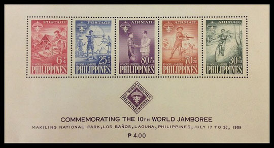 Selyo ng Pilipinas: Hulyo 26, 1959 - Ika-10 Pistahang Boy Scout - Set ng 1 souvenir sheet na may 5 selyo – Philippine stamp