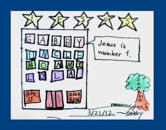 Art Work By: My Little Angel, Gabby / Created: March 21, 2012 / Title: "The name Jesus is the best" / Activities: Drawing, Coloring and Lettering (Writing)