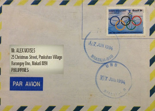 Olympic-Committee_Olympic-Rings_Brasil-1994_Centenary-Of-Olympic-Games_Used-Cover/Address-Altered-For-Privacy-Reason