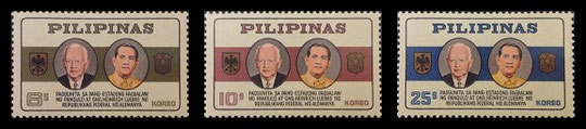 Mga Selyo ng Pilipinas: Abril 19, 1965 - Bisita Estado ni Pangulong Heirich Luebke ng Alemanya - Set ng 3 selyo – Philippine stamps
