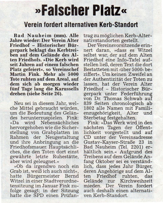 Wetterauer Zeitung vom 04.10.2007