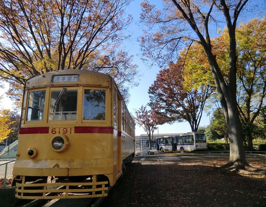 １１月２４日（2014）　昔の電車とバスと紅葉（11月21日、府中市郷土の森公園にて）