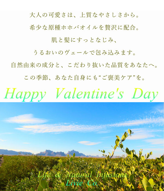 Happy Valentine’s Day 💝 大人の可愛さは、品格とサイエンスを纏うこと。  希少な原種ホホバオイルは、皮脂に近いワックスエステルを豊富に含有。 角質層までなじみやすく、うるおいを守りながら、肌・頭皮環境を美しく整えます。  自然由来成分を厳選し、純度・安定性・トレーサビリティまで追求した品質。 触れた瞬間に感じる、なめらかさ・艶・うるおい。  “なんとなく”ではなく、 選びたくなる理由があるスキン＆ヘアケア。  今日も、未来も、輝くあなたへ。