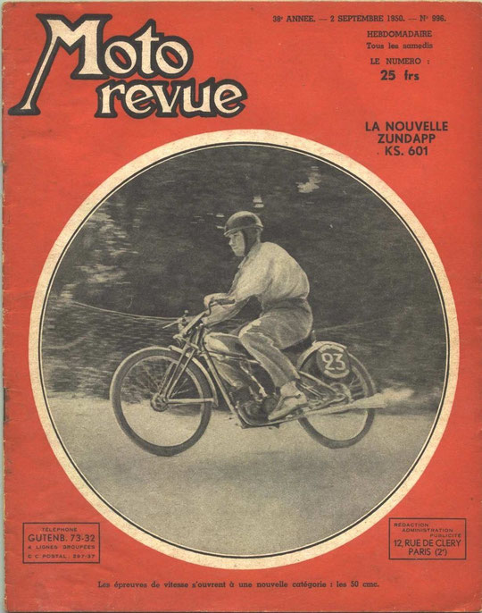 Moto Revue 02.09.1950. 2 pages. Essai de la KS601.
