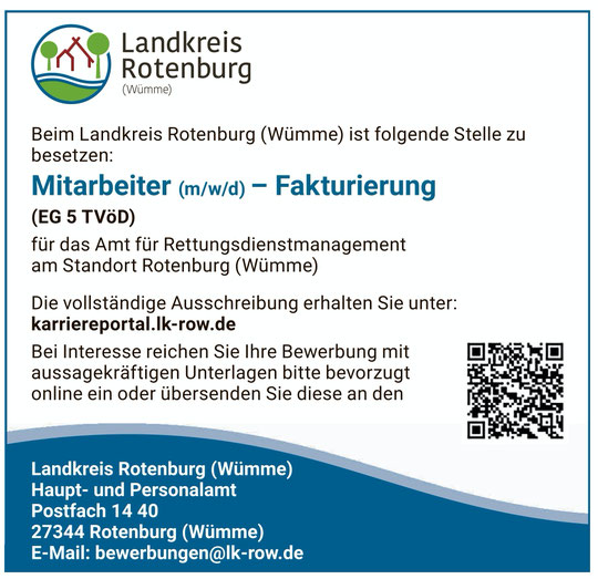 stellenausschreibungen Amt für Rettungsdienstmanagement - Fakturierung - 2025 Rotenburg Wuemme
