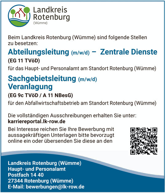 stellenausschreibungen verwaltung LK ROW mai 2025 Rotenburg Wuemme