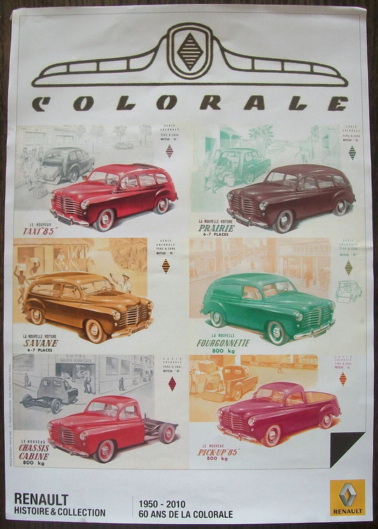 Poster 42x 29,7 cm, Renault Histoire & Collection, Recto  60 ans de la Colorale