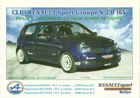 Feuillet Clio Renault Sport Groupe N 2.0 L 16v