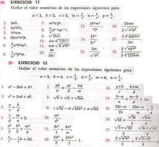 Algebra de Baldor - ejercicio 11 y 12 - pagina 30 y 31