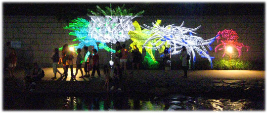 This photo shows a lovely Nightly laser show at Cheonggyecheon creek in the Seoul city center. Foto von einer Lasershow mitten im Zentrum der Hauptstadt Seoul. Sehr interessant für Touristen!