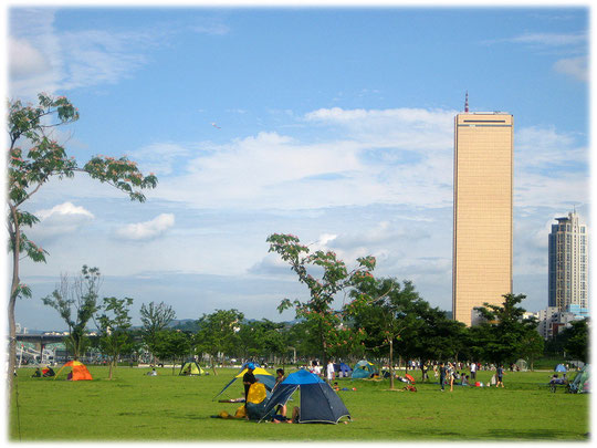 On this photo you can see the famous 63 building with 63 floors which is the highest building in Seoul. In front of the building is the Yeouido park, close to han river. Bild vom 63 Gebäude.