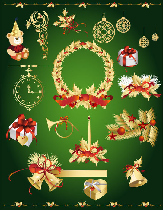 金色のクリスマス飾り gold christmas decorative elements 2