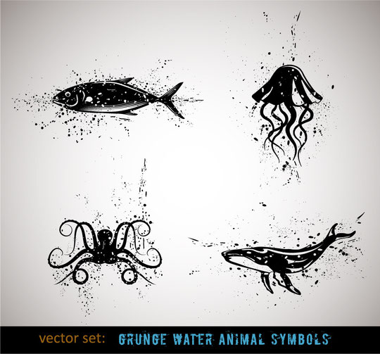 インクで汚れた海の生物のペン画 Grunge Water Animal Symbols Free Art Jimdo