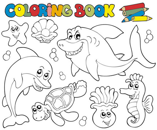 海の生き物の塗り絵 Coloring book vector - Free Art Jimdo
