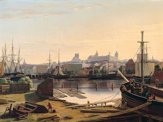 Stettin: Blick über die Oder auf das Schloss und den Schlosskirchtum. Ludwig August Most, 1847.