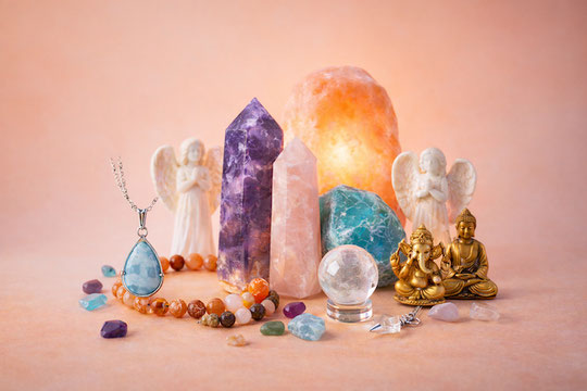 Minéraux, bijoux en pieres naturelles, lampes naturelles et objets symboliques – univers de la boutique Alain Rivera