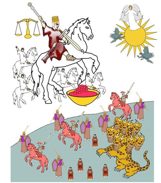 La bête à 7 têtes et 10 cornes symbolise une organisation internationale qui regroupe et représente toutes les nations du monde, elle reçoit son pouvoir du diable, le dragon.