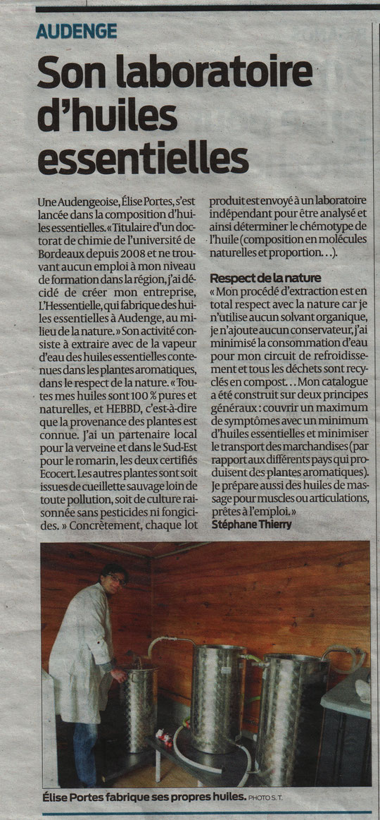 article paru dans le journal Sud Ouest  du 13 février 2015