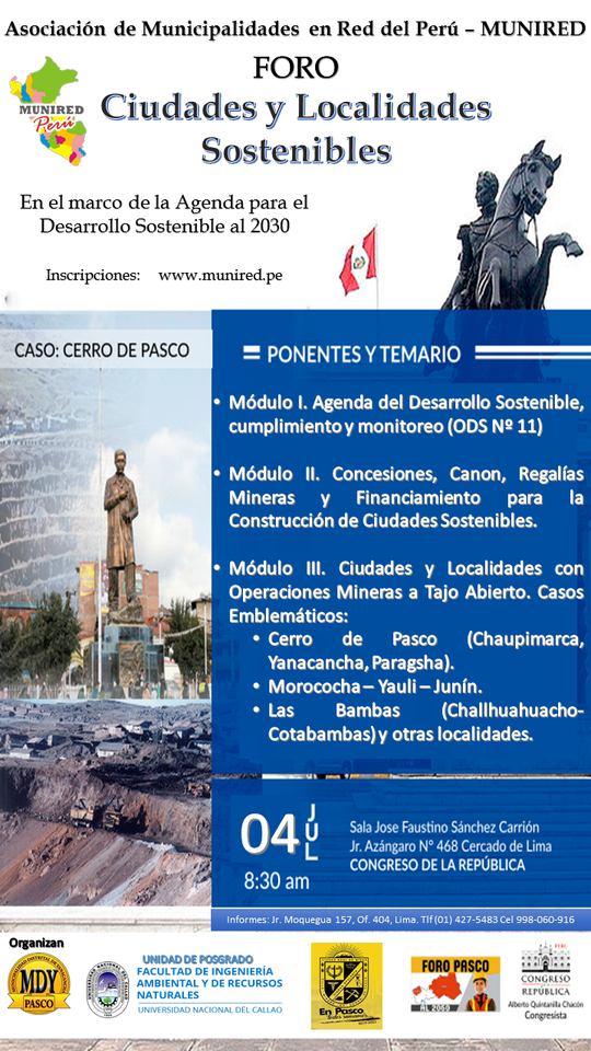 INVITACIÓN AL FORO: Ciudades y Localidades Sostenibles -Agenda 2030 (ODS),Lima Jueves 04 de julio 2019, Auditorio FSC del Congreso de la República. INVITACIÓN AL FORO: Ciudades y Localidades Sostenibles -Agenda 2030 (ODS),Lima Jueves 04 de julio 2019, Auditorio FSC del Congreso de la República.
