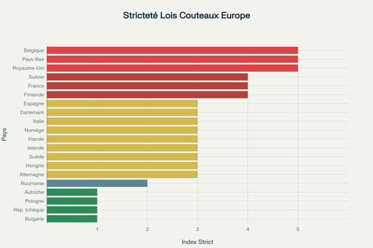 Index de stricteté des lois sur les couteaux en Europe