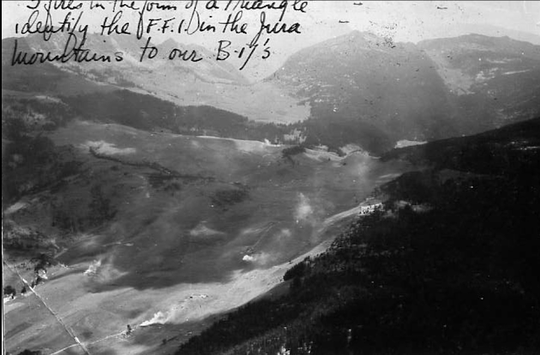 1st August 1944 - Photo showing bonfires in the Jura mountains (Photo - 95th Bomb Group Memorials Foundation)