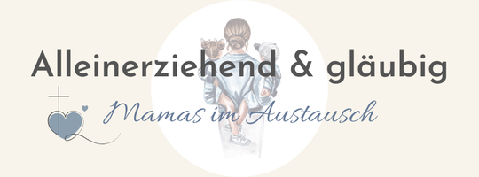 Logo der Facebook-Community "Alleinerziehend und gläubig - Mamas im Austausch" mit Kreuz und Herzsymbol. christliche Gruppe für alleinerziehende Mütter, die Glauben und Alltag teilen.