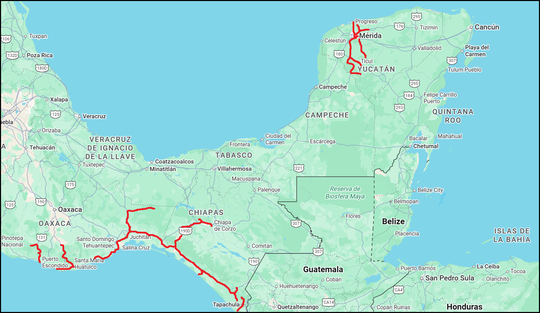 Overview of our route through Mexico.