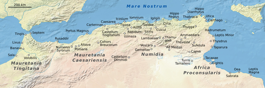 Carte de la Numidie - Carthage et Hippo Regius (Hippone)