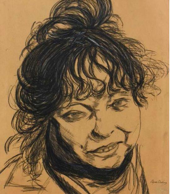 Edgar CHAHINE (1874-1947) Visage de femme Fusain sur papier, signé en bas à droite 49,4 x 44 cm (à vue) à la galerie Agnes thiebault paris 