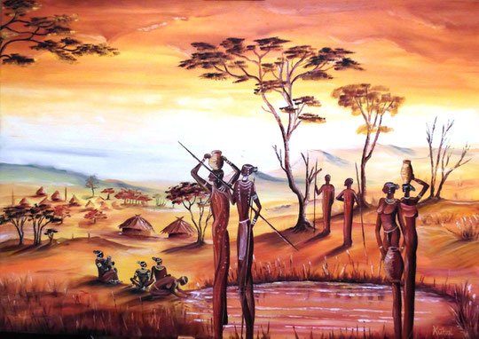 Massai-Krieger, 50x70x2, Öl auf Leinwand (Keilrahmen), aufhängefertig