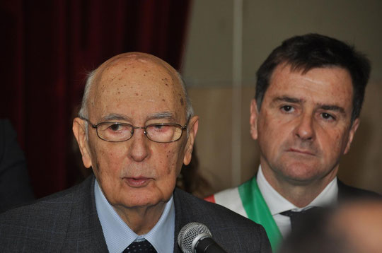 Il capo dello Stato Giorgio Napolitano con il sindaco di Cassino Giuseppe Petrarcone