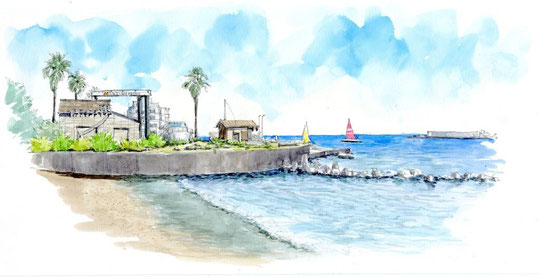 水彩画「荒崎漁港」