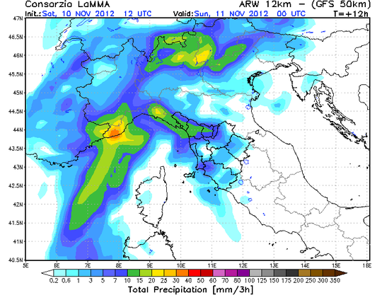 precipitazioni previste alle ore 24:00