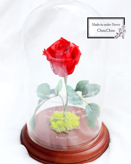 楽屋花　一輪の薔薇　ガラスドーム プリザーブドフラワー　　星の王子さま　オーダーフラワー　シュシュ　ChouChou　