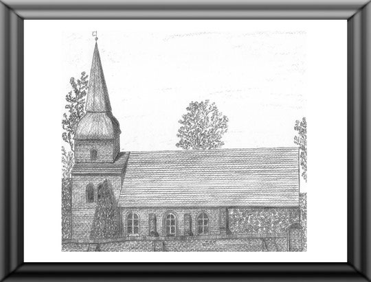 Kirche Mellenthin - Usedom  Bleistiftzeichnung  42 x30 cm