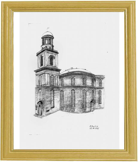 Paulskirche in Frankfurt am Main  Bleistiftzeichnung  30 x 42 cm
