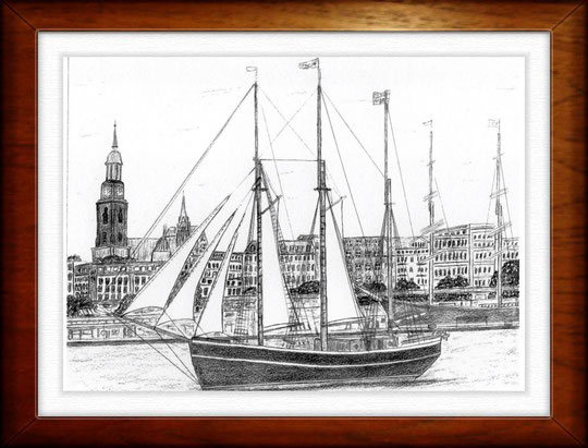 Hamburger Hafen   Bleistiftzeichnung   42 x 30 cm