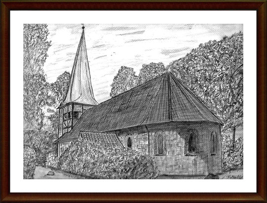 Kirche Alt Rahlstedt 4 - Hamburg    Bleistiftzeichnung 30x24 cm