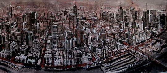 Melbourne CBD, acrylic on canvas, 90 x 180cm, 2009