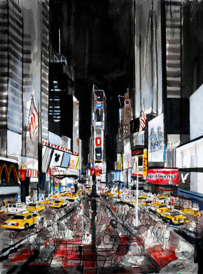 Times Square, 2011, ink and charcoal on paper, 55 x 75cm