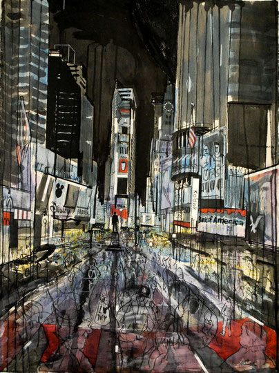 Times Square, 2010, ink and charcoal on paper, 55 x 75cm
