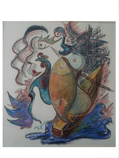  Composition poisson orange    56 x76cm    inkl. Rahmen   1280.- Euro  Pastellkreide