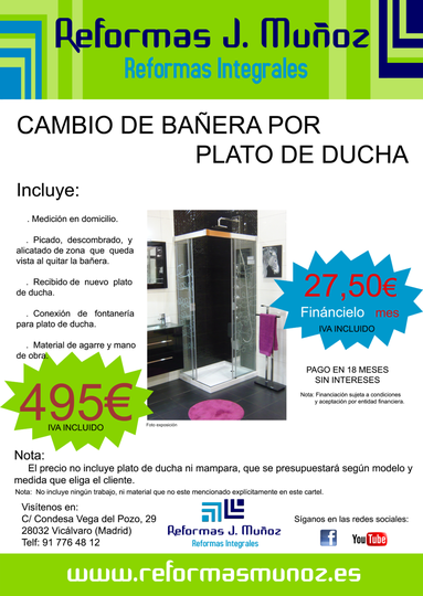 Oferta Cambio de Bañera por Plato (Reformas J. Muñoz)