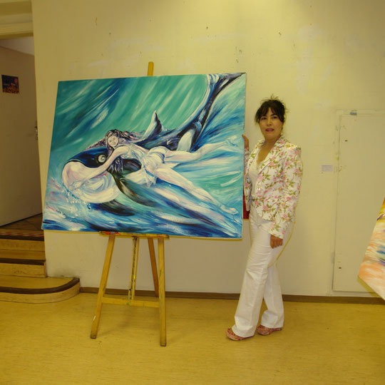 2002 acryl auf Leinwand 140x160cm Selbstporträt & Delphin