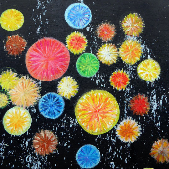 Crystals and Flowers, Acryl auf Holz, Casani, 20x20x3cm